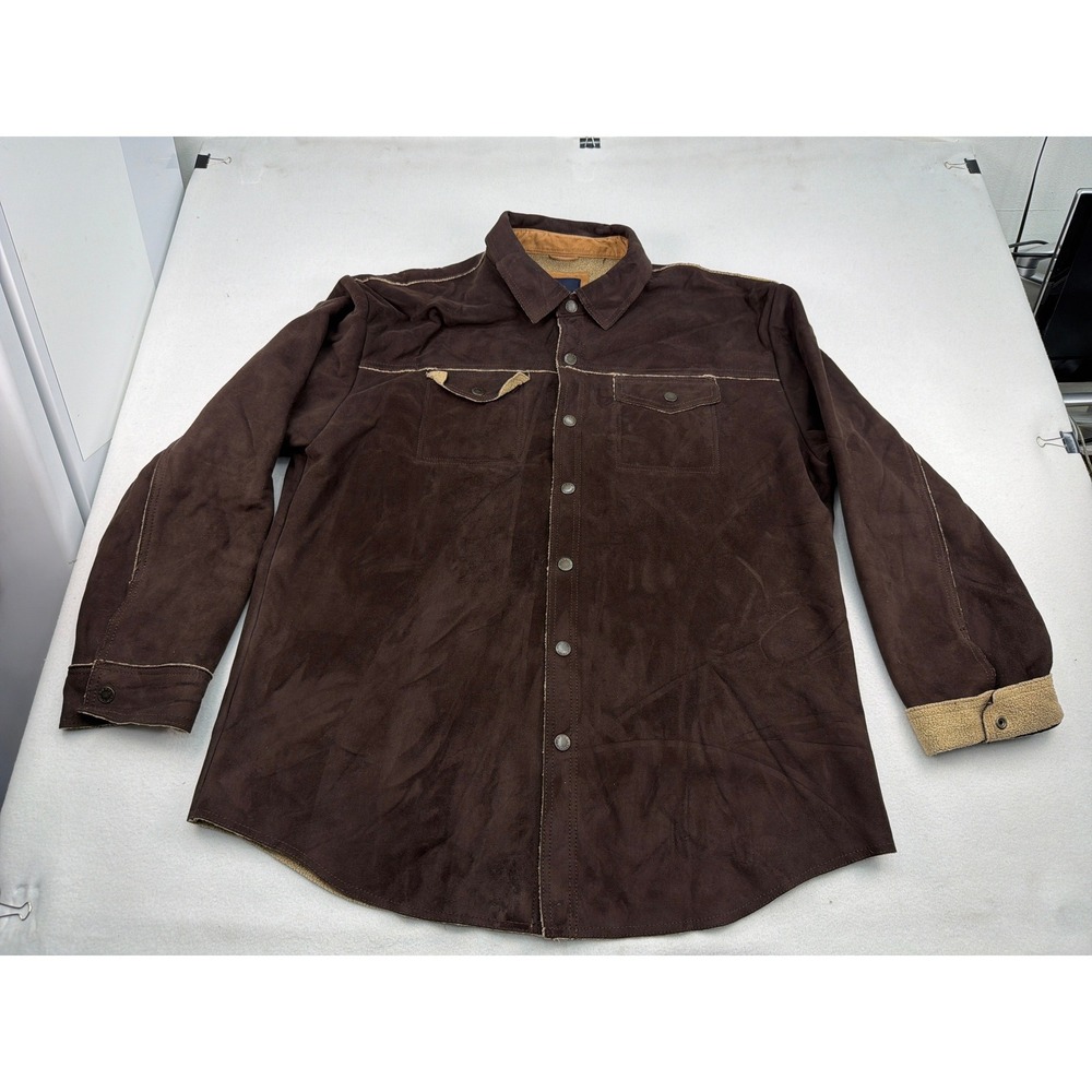 Tommy Hilfiger Mens XXL Brown Faux Suede Sherpa Lined‎ Snap Front Shirt Jacket